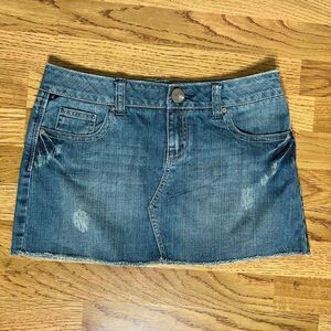 Cute Factory Distressed Jean Mini Skirt by Vanity